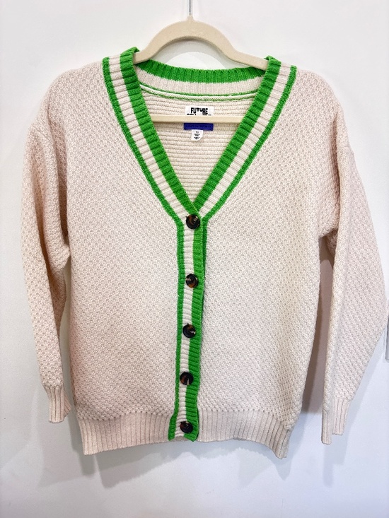 Future Collective Sweaters - Future Collective x Kahlana Barfield Brown Varsity Cardigan XS Cream Green